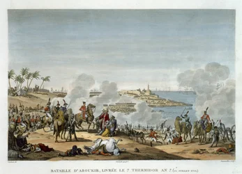 La Batalla de Aboukir, 7 Thermidor, Año 7 (25 de julio de 1799) grabado por Louis Francois Couche (1782-1849)